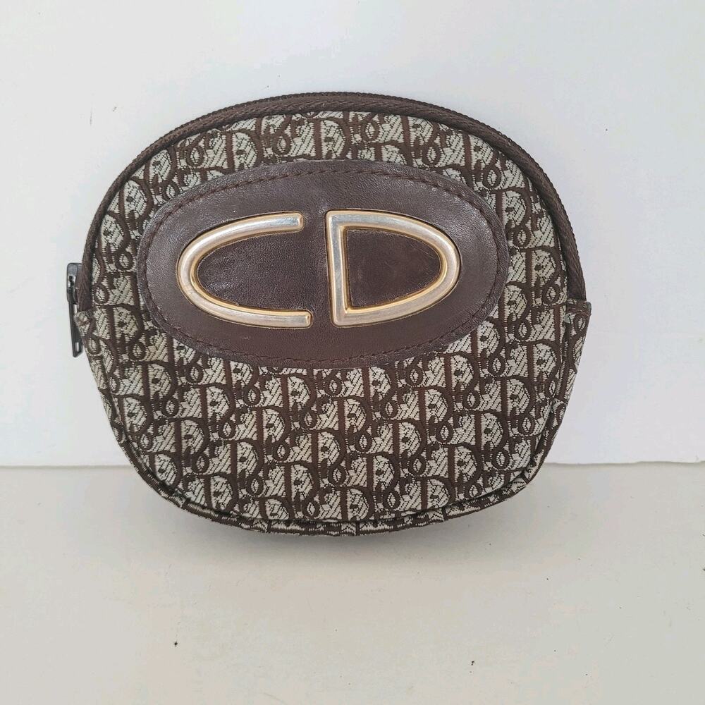 Auth Christian Dior Monogram Mini Zip Brown Small Coin Wallet‎ Compact Retro 90s